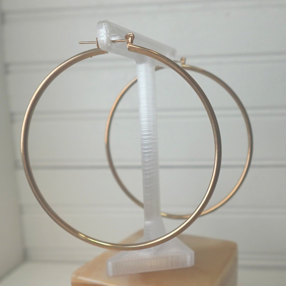 Large Gold Tone Hoop Earrings 3 inches Vtg Pierced Hoops Statement Jewelry